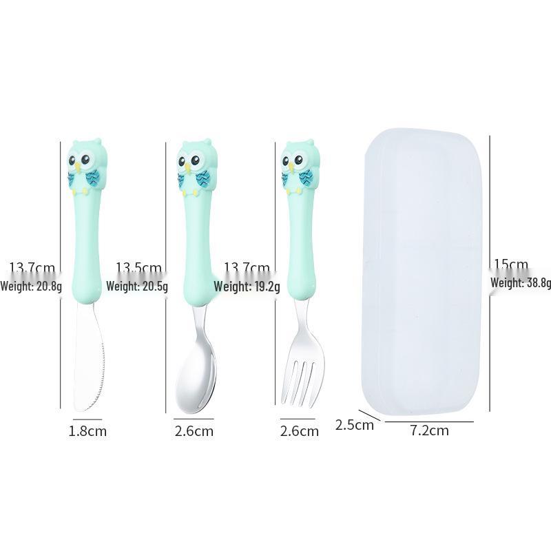 304 Stainless Steel Children's Owl Cutlery Set – Knife, Fork, Spoon for Baby Feeding