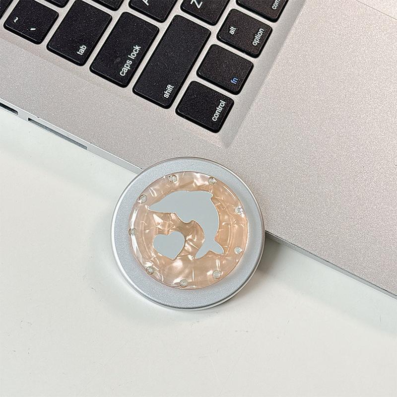 Rhinestone Dolphin Heart Mirror Magnetic Phone Holder - Stylish Desktop Accessory for Women