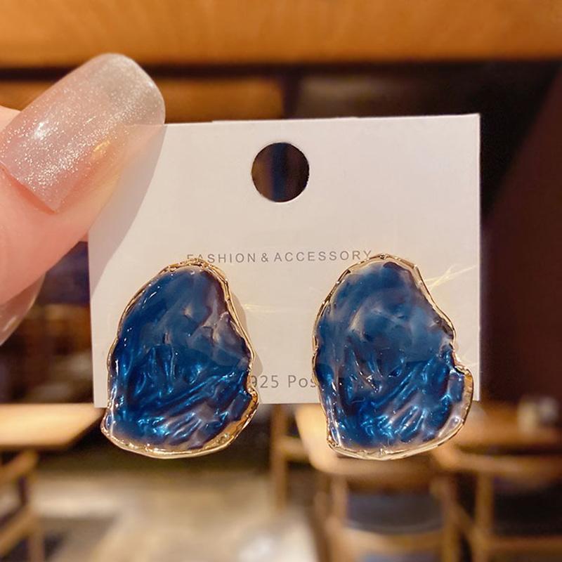 Boho Trendy Alloy Drop Glaze Green Blue Color Irregular Women Stud Earrings Ins Chic Female Beach Jewelry Brincos