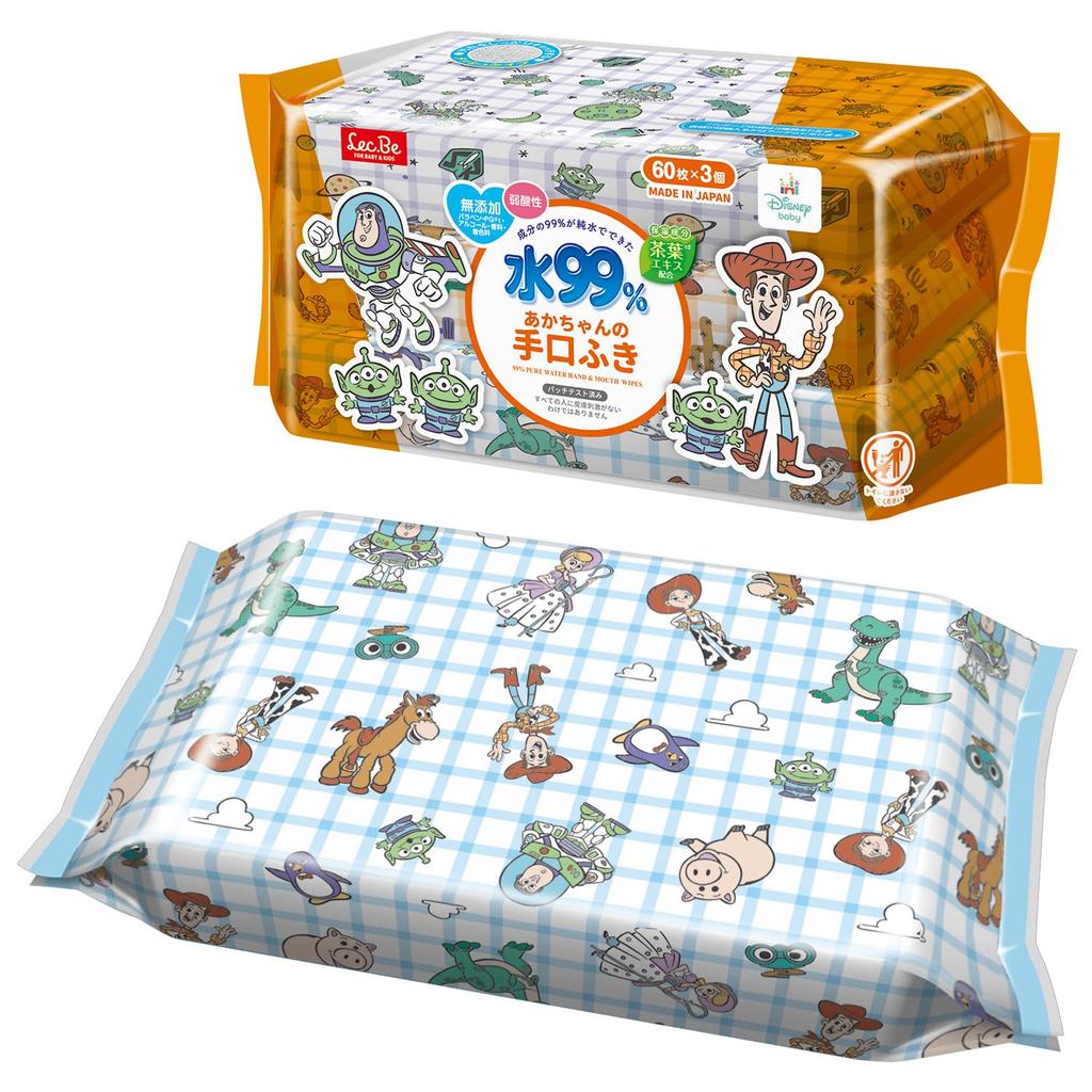 LEC Disney Pure Water Hand and Mouth 60 Sheets X 3 Packs Mildly Contains Moisturizing Ingredients Leaf Made In No Additives Propylene or 99% Wipes,