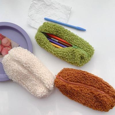 Lambswool 6 Colors 1pc For Students For Girls Zipper Furry Cute Kawaii Cosmetic Pouch Pencil Case