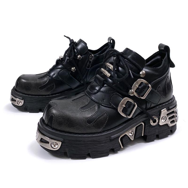 Niche retro rock shoes, dark punk metal, niche low-top thick-soled small leather shoes, the same for men and women