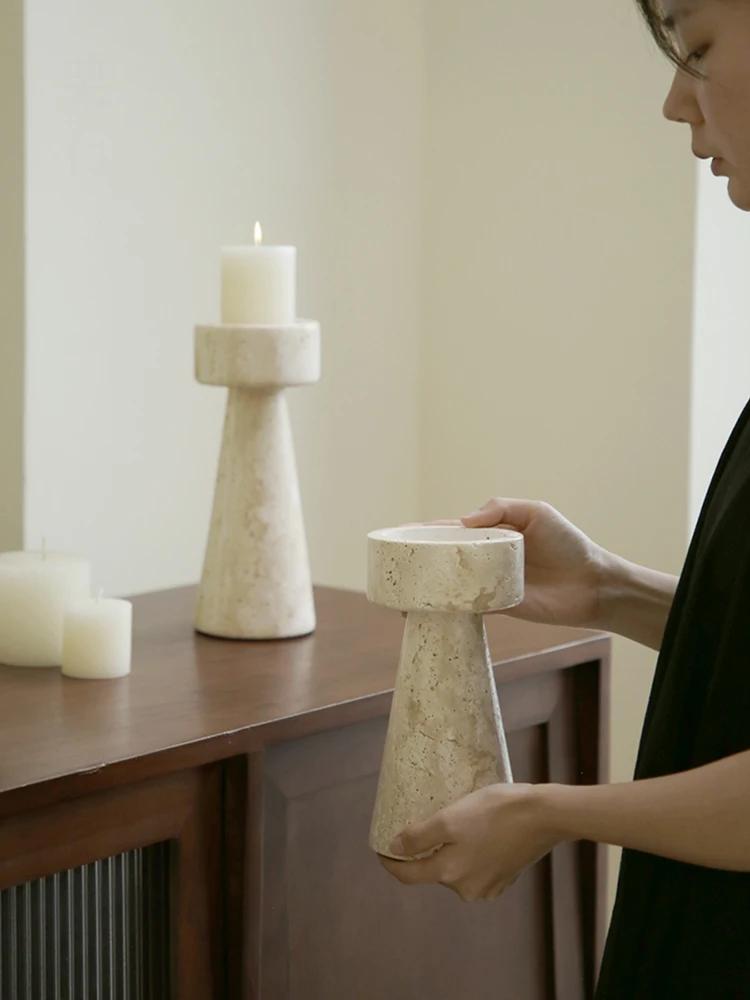 Minimalist Marble Candle Holder for Wedding Party Dinning Vintage Travertine Stone Taper Candlestick Holder for Home Decor