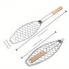 Barbecue Mesh Fish Meat Grill Wooden Handle Stainless Steel Grill Fish Basket BBQ Net Folding Portable Grilled Fish Clip