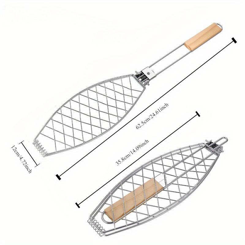 Barbecue Mesh Fish Meat Grill Wooden Handle Stainless Steel Grill Fish Basket BBQ Net Folding Portable Grilled Fish Clip