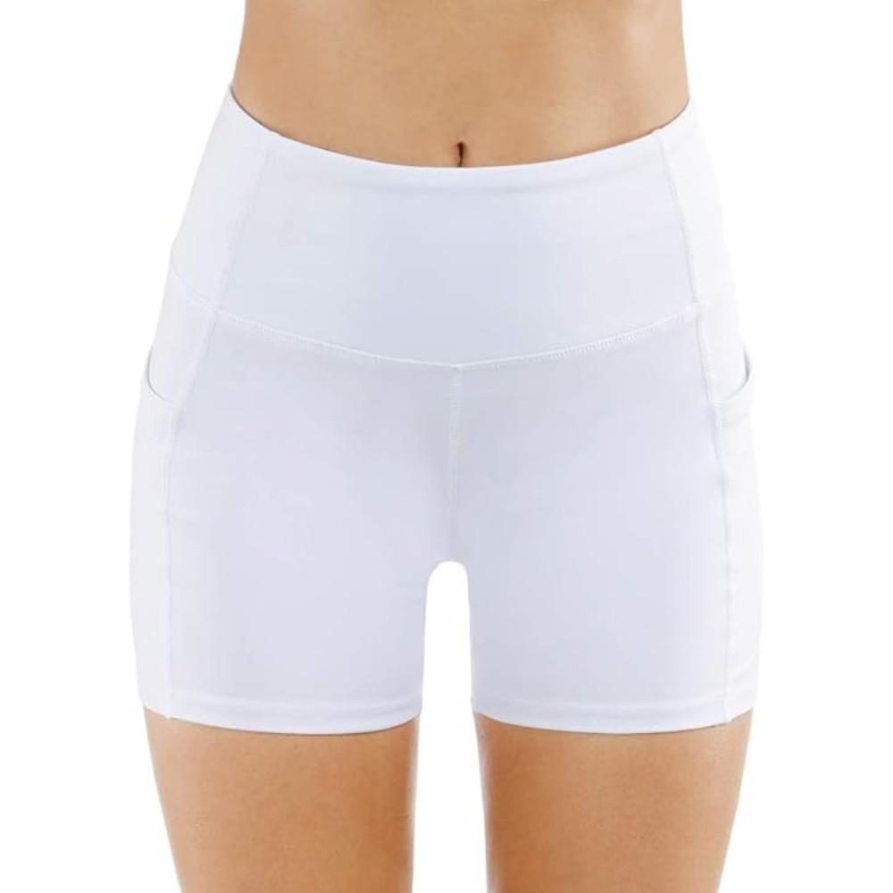 Ronyes Women's Yoga Shorts White Polyester Athletic Fitness Shorts Comfortable Breathable High Waist Stretch