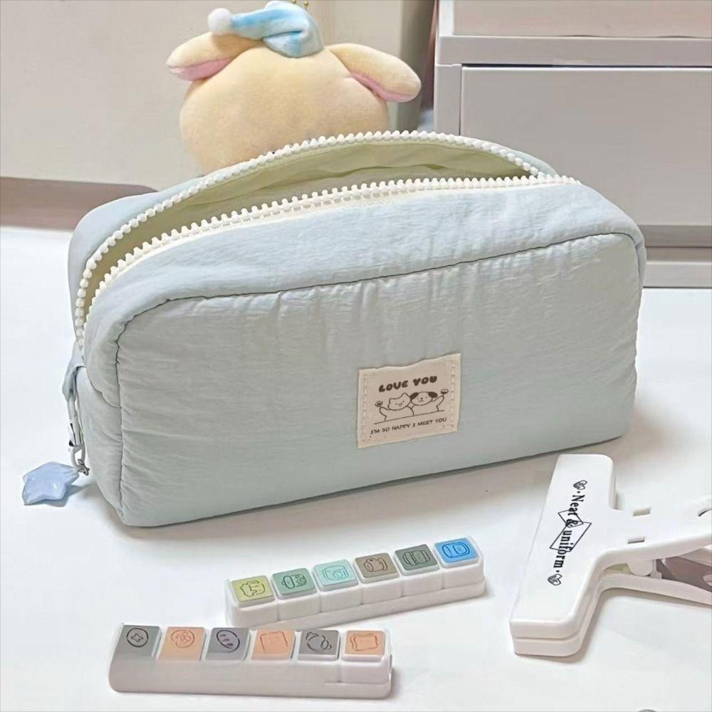 New Solid Color Pen Bag Large Capacity Canvas Pencil Case Gift Cartoon Stationery Bag Students