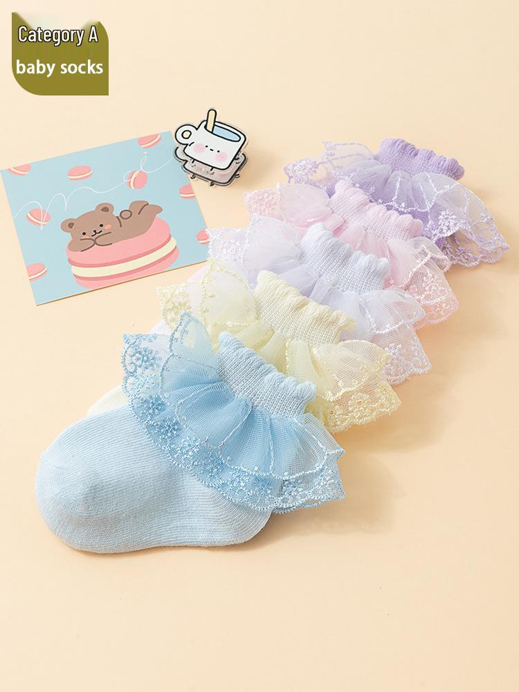 26 New Spring/Autumn Breathable Lace Trim Mid-Calf Socks for Girls