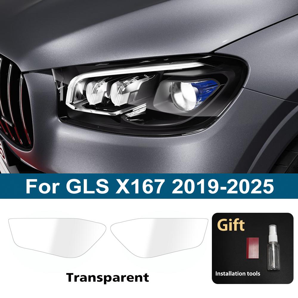 For Mercedes Benz GLA/GLB/GLC/GLK/GLE/GLS Pre-Cut TPU Headlight PPF Smoke Black High Gloss Anti-Scratch Protective Vinyl Wrap