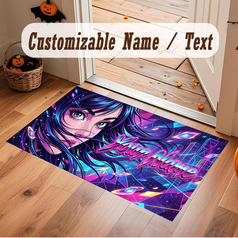 Fantasy Magic Theme Crystal Velvet Floor Rug Personalized Custom Name Text Warm Carpet Home Decoration