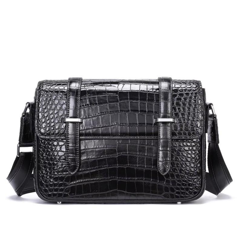 

Real Cowhide Leather Men s Bag Large Capacity Retro Solid Color Crocodile Shoulder Crossbody чорний