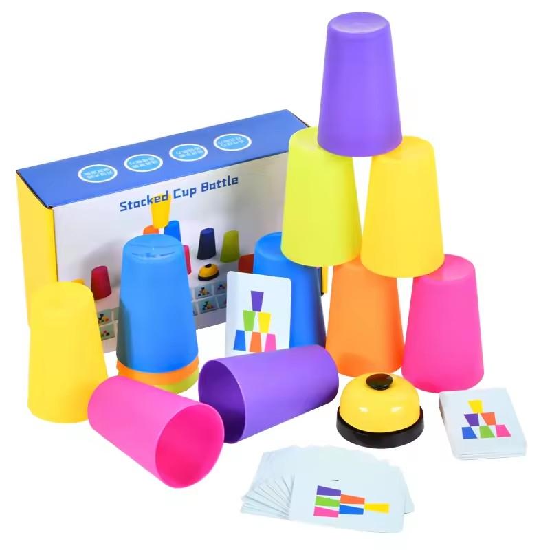 Montessori Toys Stack Cup Game With Card Kid Educational Intellectual Enlightenment Color Cognition Logic Training Children Gift