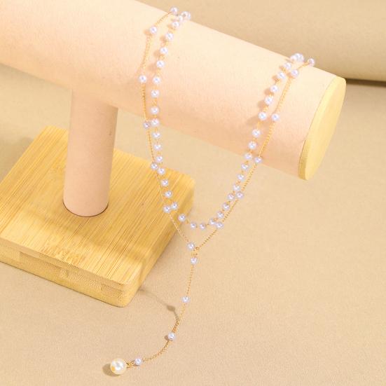 Golden Faux Pearl Necklace for Women Double Layer Faux Pearl Beaded Chain Choker for Birthday Wedding Anniversary Gifts