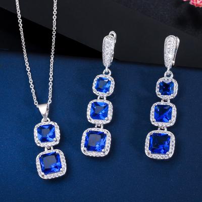 Ki0093 Eenvoudige Vierkante Zirkoon Sieraden, Oorbellen, Hanger, Tweedelige Set, Kleurbehoud