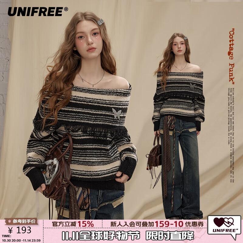 

UNIFREE Women s Off-Shoulder Striped Tassel Sweater One Size