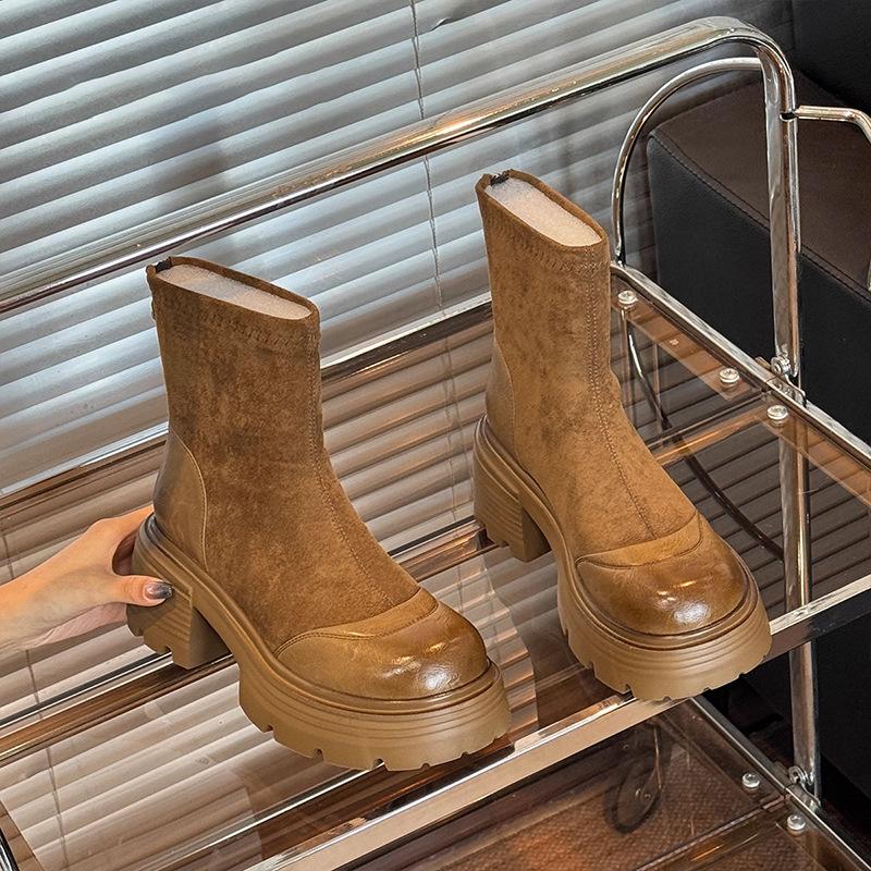 Retro short Martin boots women's 2025 autumn and winter new British style small man heightened zipper thick heel short boots