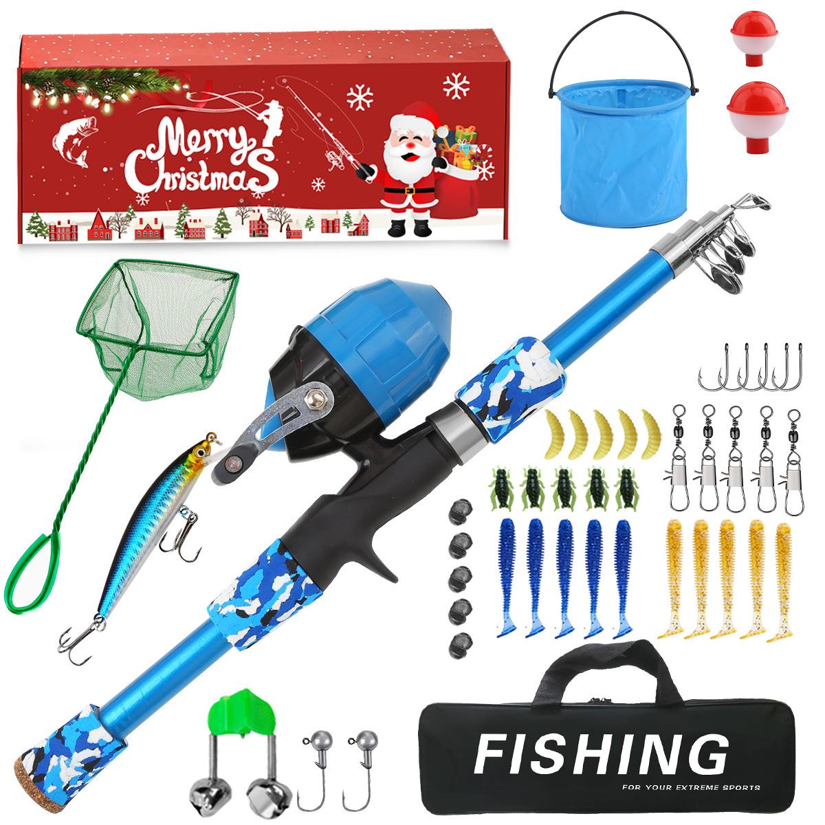 Children s Christmas Lure Fishing Gear Set-Retractable Camouflage Wheel Bait Throwing Rod EVA Fiberglass River Use Portable Bag 1.5m