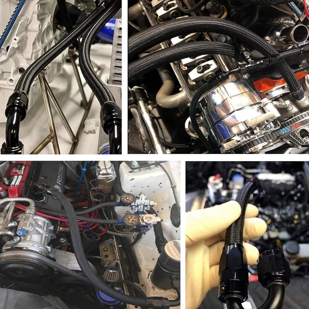 6M AN4 AN8 AN12 PTFE Nylon Braided Fuel Line Fittings with 0+45+90+180 Degree Swivel Fuel Hose End Fitting Adapters Kit