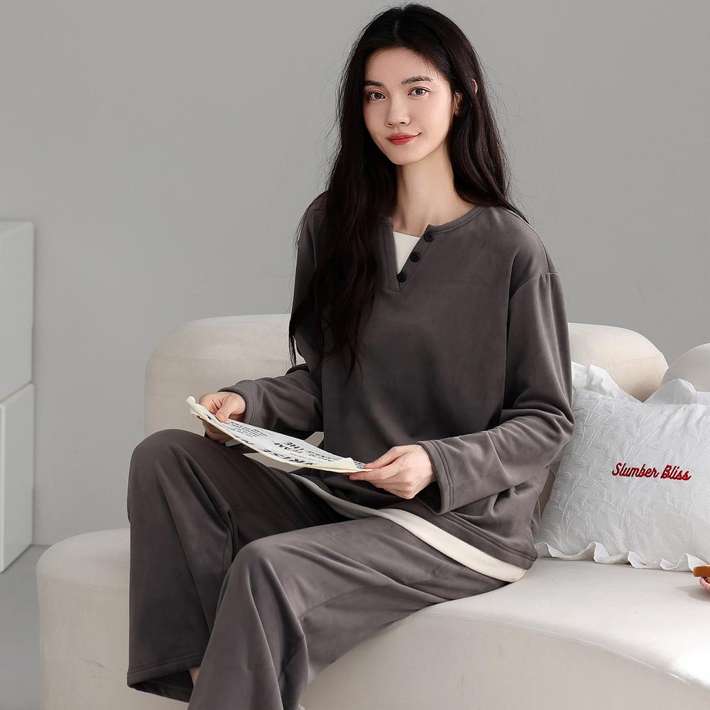 Pajamas Ladies Autumn And Winter Island Fleece Warm Long Sleeve Winter Thin Fleece Coral Fleece Loungewear Set