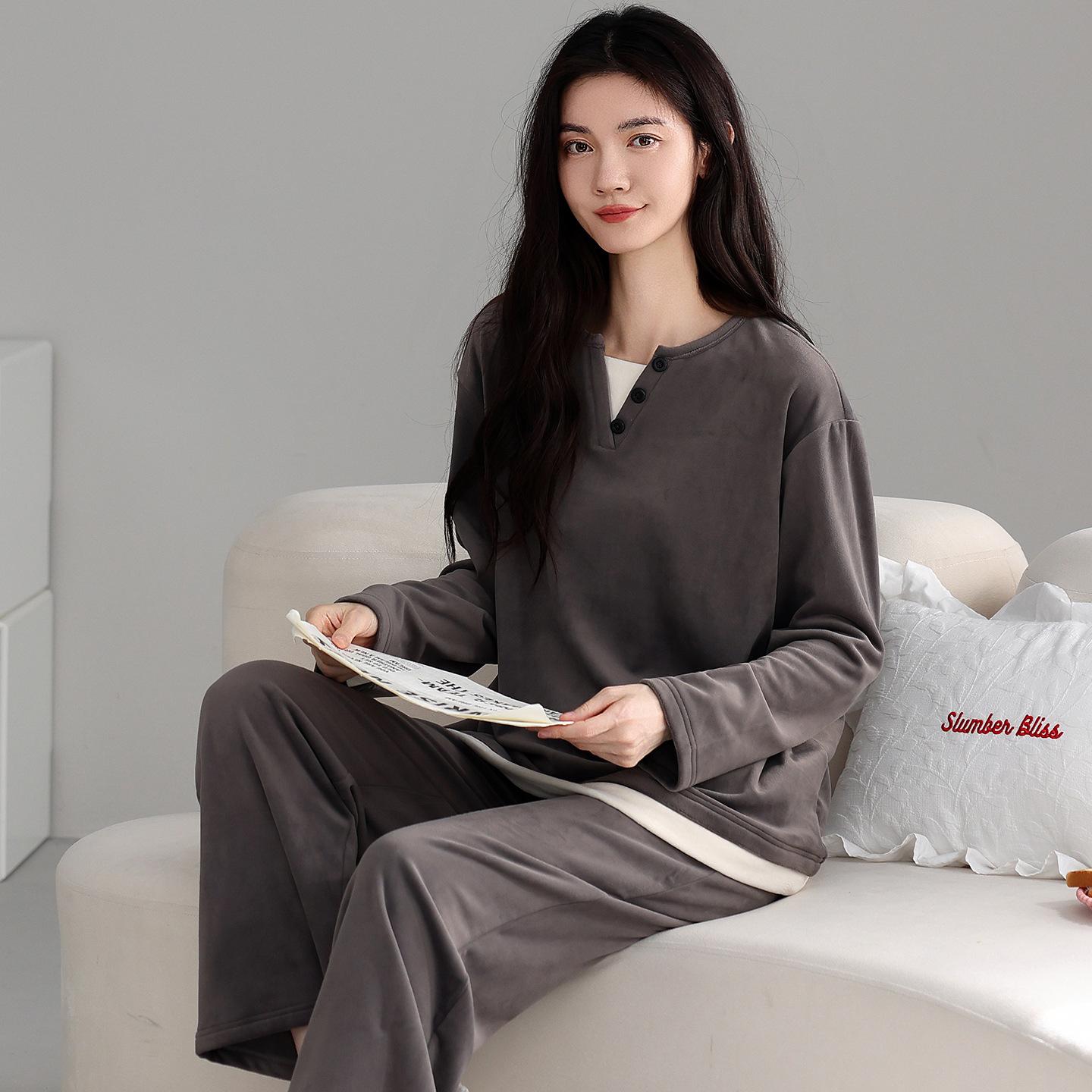 

Pajamas Ladies Autumn And Winter Island Fleece Warm Long Sleeve Winter Thin Fleece Coral Fleece Loungewear Set 2XL