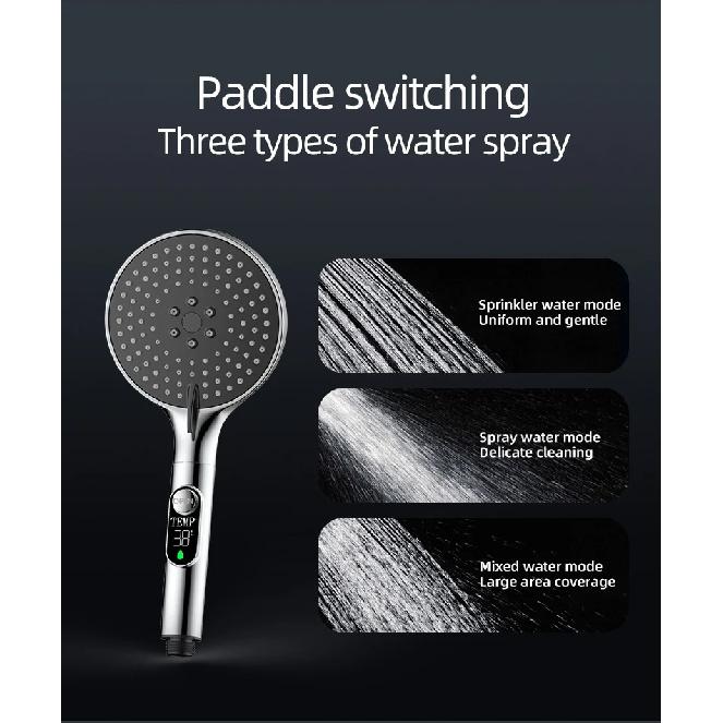 1pc Digital Temperature Display Handheld LED Shower Head Water Powered Without Battery Bathroom Accessories Pressurized 3 Speed
