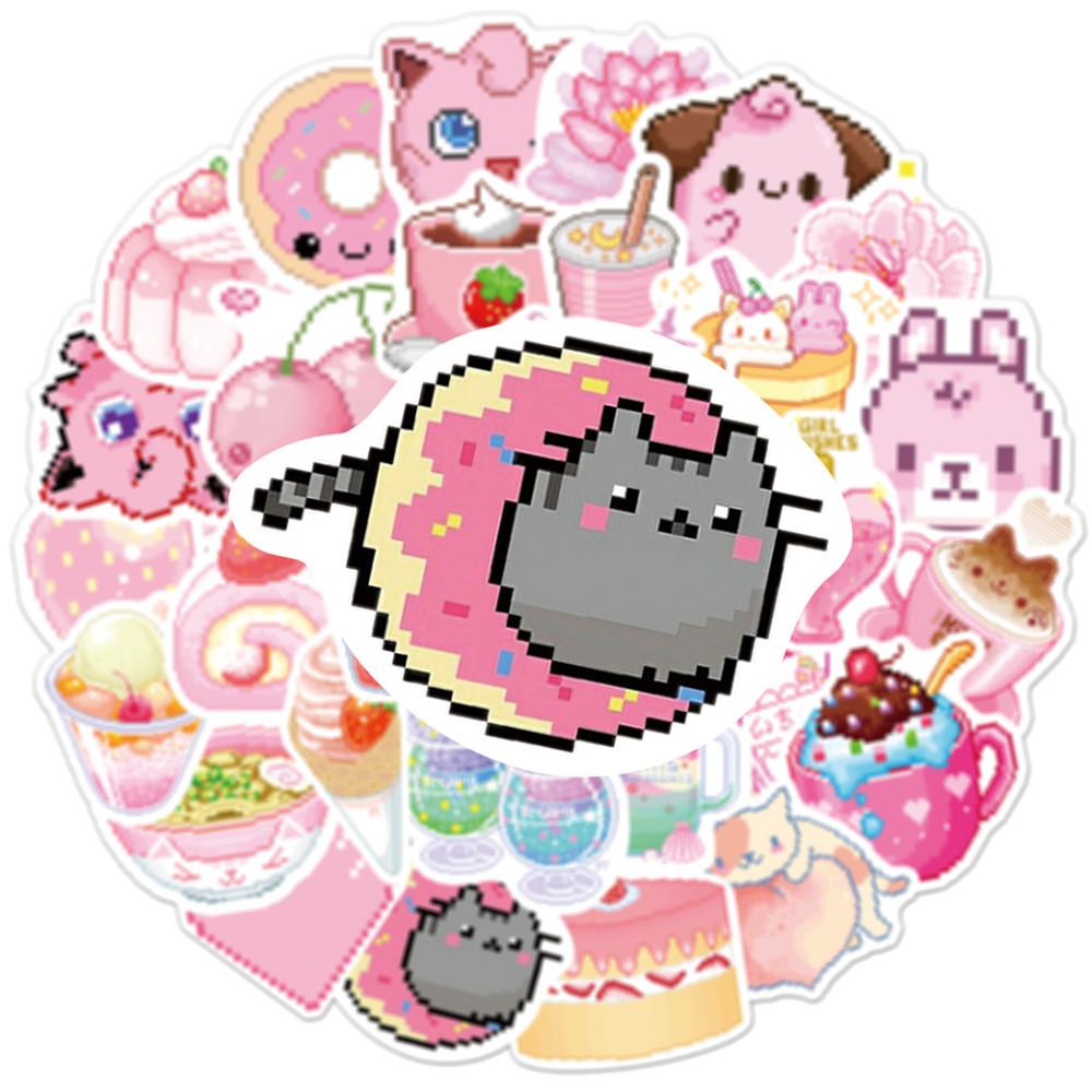 50PCS INS Style Cute Pink Pixel Cartoon Stickers Pokemon Pikachu DIY Bike Luggage Laptop Graffiti Sticker Kid Toy Decal