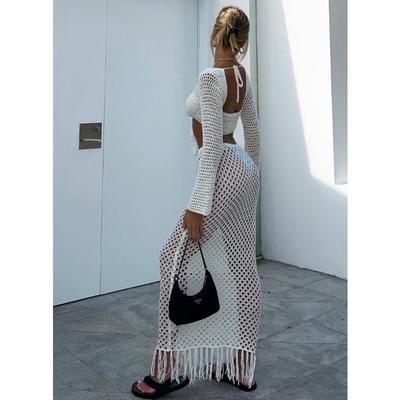 Biquíni feminino verão novo umbigo franjas férias sexy transparente vazado malhas terno