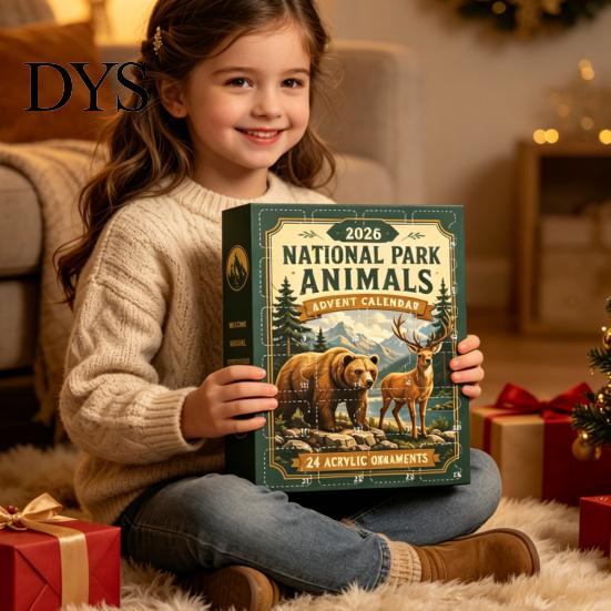 Fun Countdown to Christmas National Park Animal Arrival Calendar, 24 Days Acrylic Figures, Gift Ideas for Children 2D Flat Hanging Ornaments