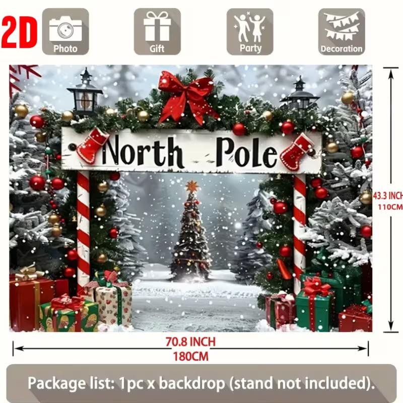 Festive North Pole Entrance Banner, Christmas Party Background 47.2x31.5inch/120*80cm
