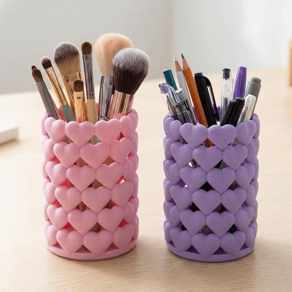 Cute 3D Printed Pencil Cup Hollow Desktop Storage Box Novelty Heart-shaped Pen Holder  Vanity Table