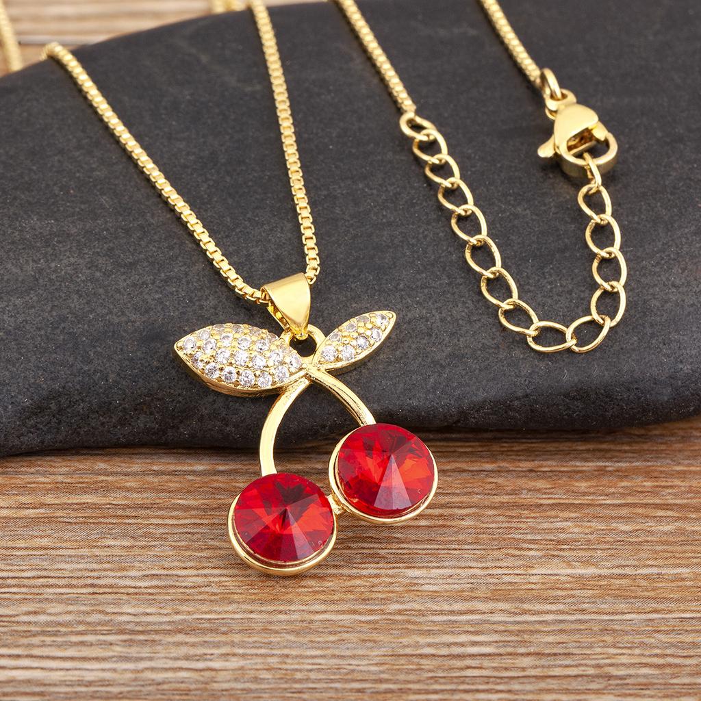 Nidin High Quality Apple/Grape/Cherry Sparkling Zircon Pendant Necklace For Women Men Fashion Cute Chain Link Jewelry Party Gift
