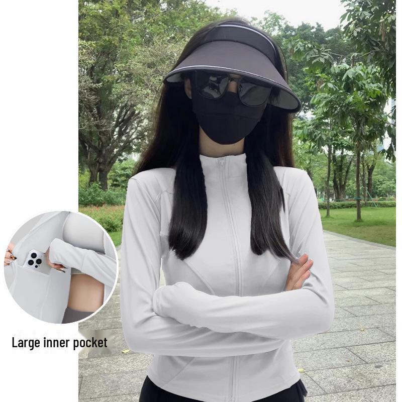 Women's Quick-Dry Long-Sleeve White Outdoor Yoga Jacket – Autumn/Winter, UV Protection