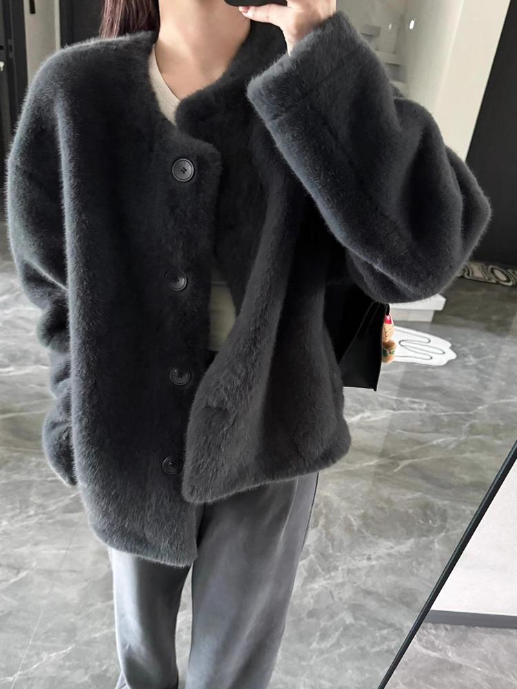 Umweltfreundlicher Kurzmantel aus Faux-Mink - Cremefarben, Niedlich und Weich für Damen, Winter 2025