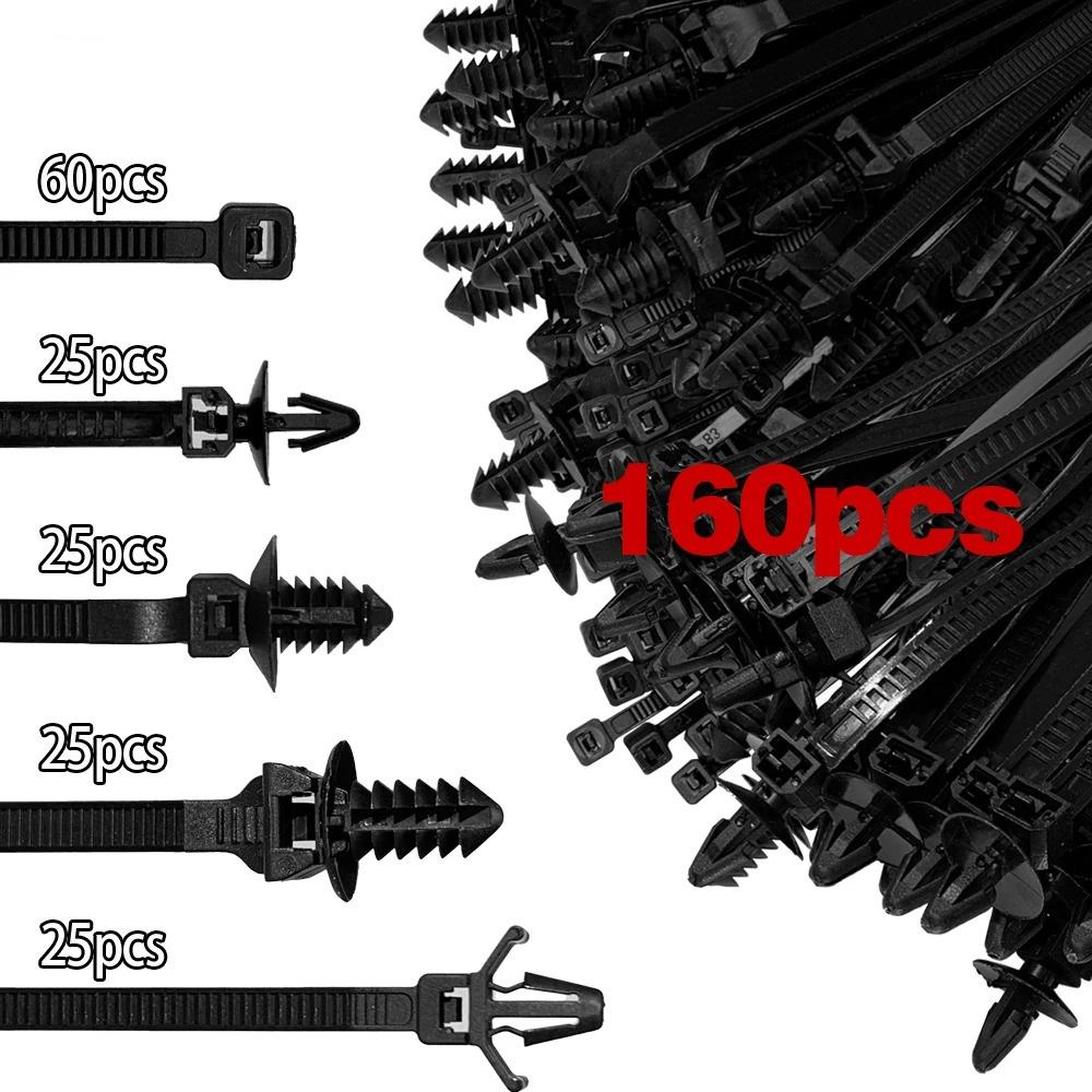 160Pcs Cable Tie Wrap Fixed Fastener Clips Car Wire Hose Fastening Zip Strap Kit