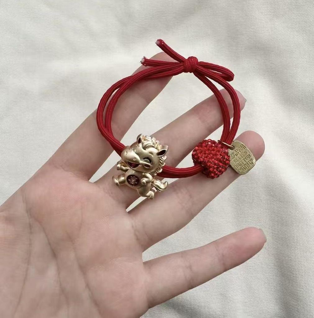 High Elasticity Year of the Horse Red Zodiac Hair Tie for Girls - Festive New Year Hair Accessory