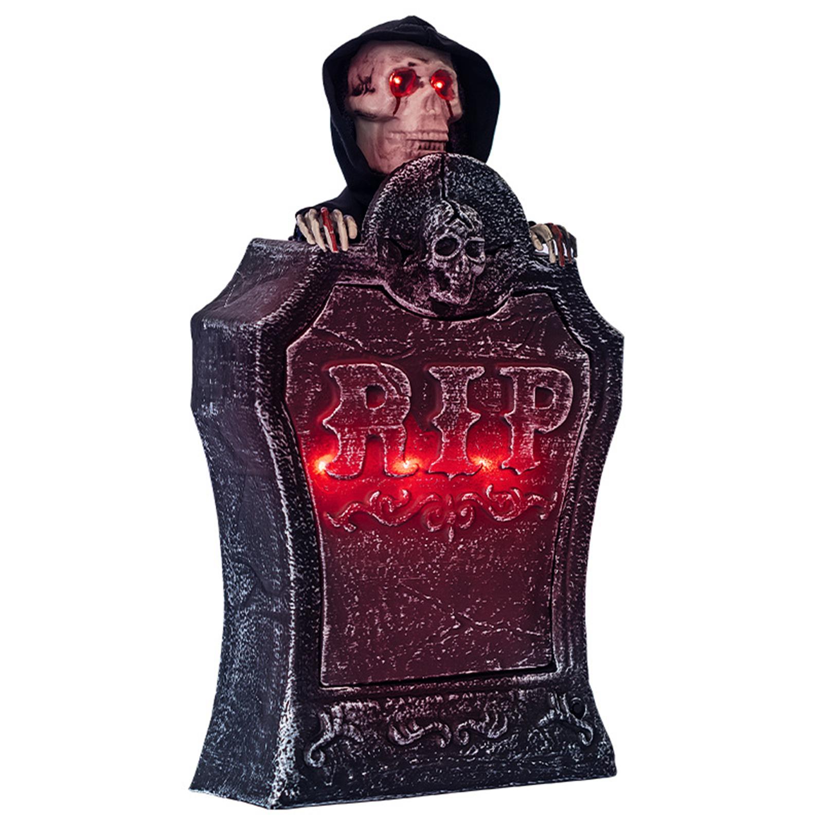 

Halloween Animatronics Tombstone, Animated Skeleton Decorations With Creepy Voice, Motion Sensor, Lights, Spooky Skull Head Horror Prop For Outdoor Halloween Lifting Tombstone26cm x 10cm x 39cm