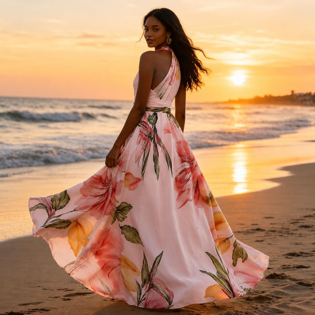 Women's Printed Long Dress Elegant Party Vacation Maxi Dress for