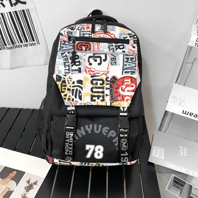 Backpack Men's Backpack Fashion Trend Personality Graffiti Student School Bag Korean Version Middle and High School Student Creative Trend Bag