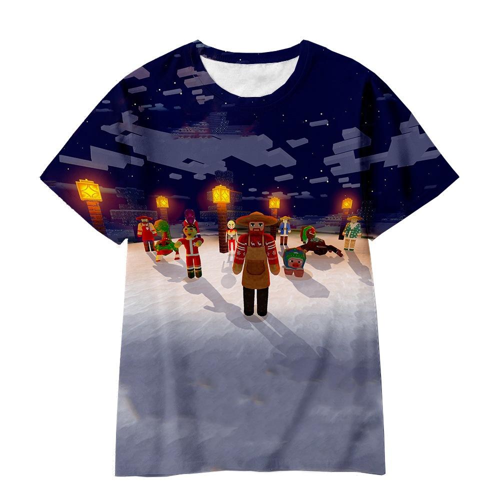 2026 Cross-border Amazon Short Sleeve Cartoon Minecraft 3D Digital Printing Crew Neck Loose Short Sleeve T-Shirt Factory