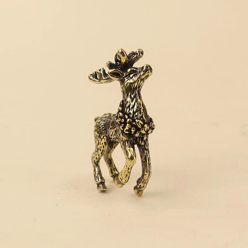 Solid Brass Sika Deer Figurines Hand Carved Details Durable For Home Office Desktop Decoration Gift Collection