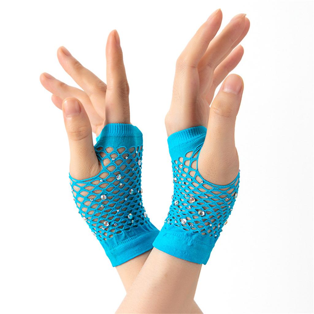 Stylish Half Finger Mesh Gloves Rhinestones Embellished Lightweight Dancewear Summer Outdoor Activity Gear