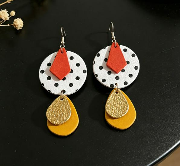 Bohemian Leopard Print Retro Geometric Multi-layer Leather Earrings for Women