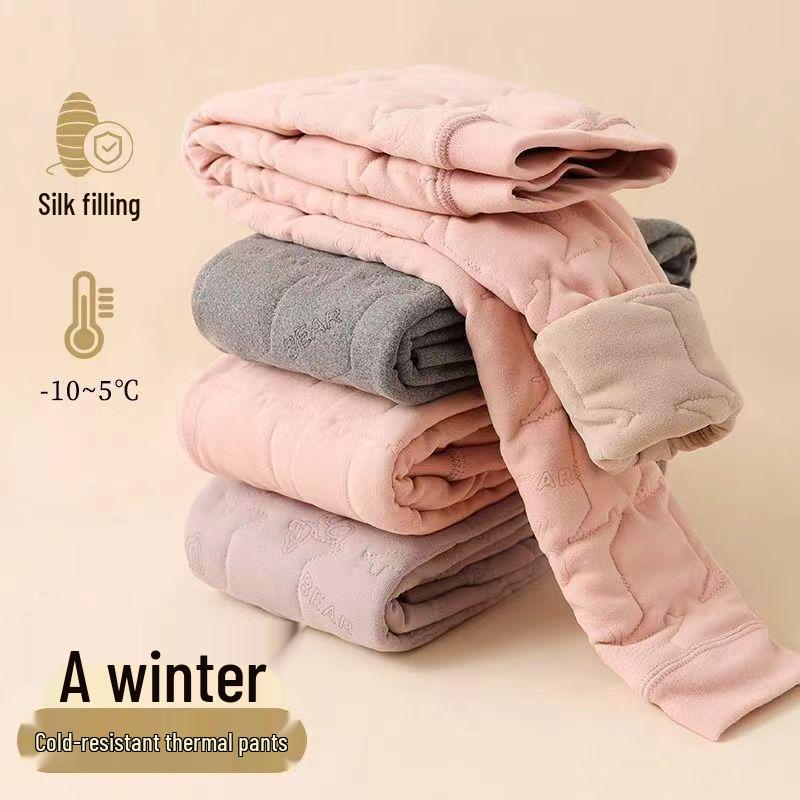 Kids' Winter Plush Liner Pants: Warm, Thick, Cotton, Belly-Protection Base Layer for Boys & Girls