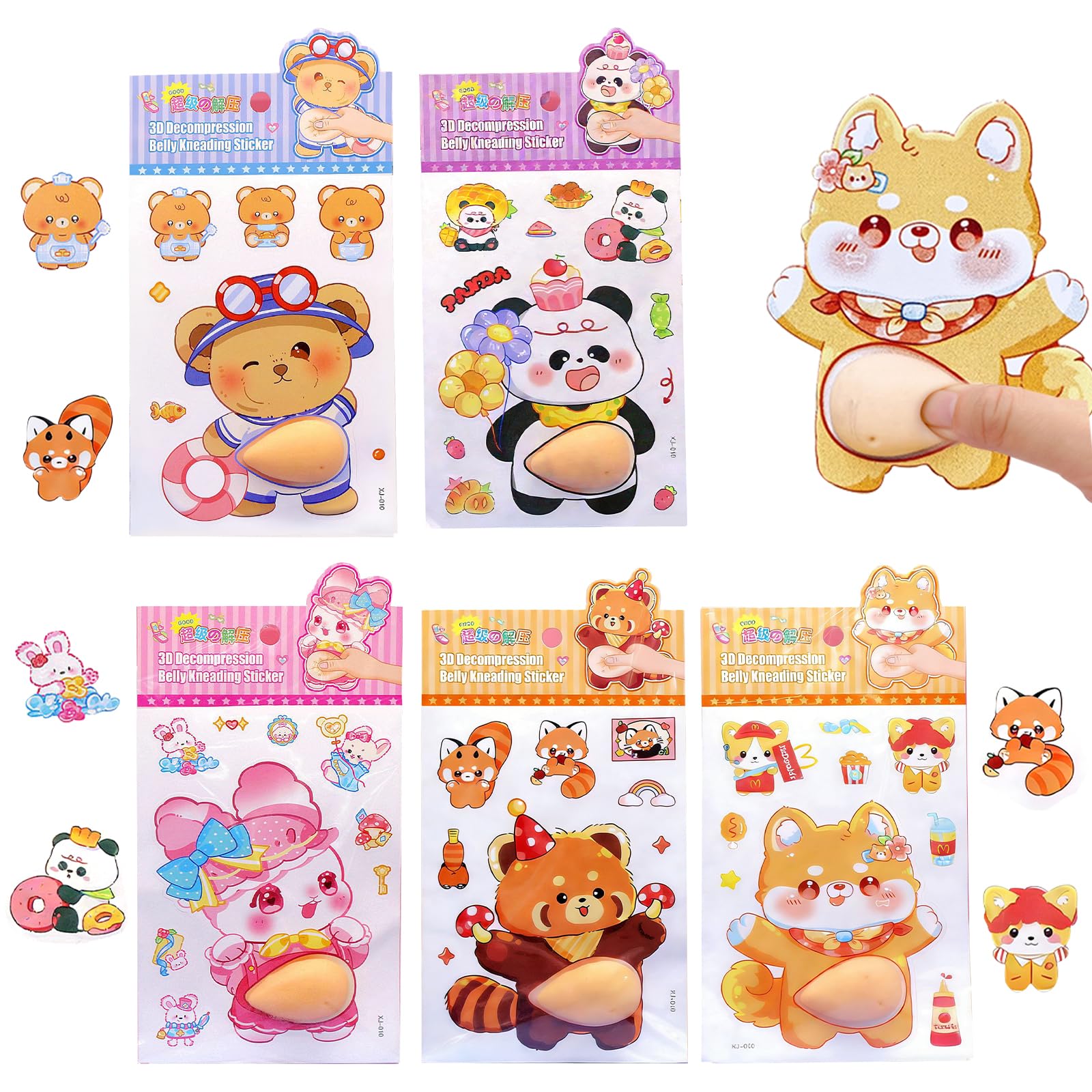 Aninako Puni Puni Animal Belly Sticker 3D Chubby Dog Marshmallow Puffy Notebook Phone Diary Craft Accessory (5, C)