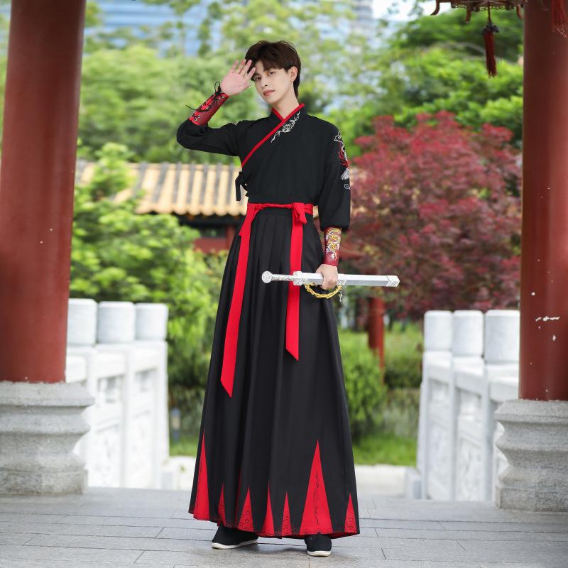 Black Plus Size Men's Crane Hanfu Set: Autumn/Winter Swordsman Scholar Outfit