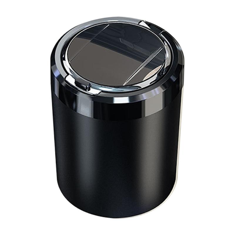 LED Auto Ashtray with Covered Press Lid and Metal Cup, Detachable Design for Car Use in Dim Indoor Rooms