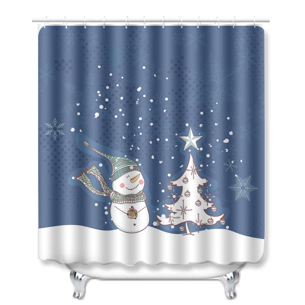 Christmas Shower Curtain Floor Mat Combination Four-Piece Set Bathroom Toilet Carpet Shower Room Mat Foot Mat