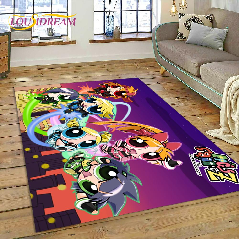Cartoon Cute P-Powerpuff Girl Rug Carpet for Living Room Bedroom Home Decor,Floor Mat Non-slip Decoration for Sofa Doormat Gift