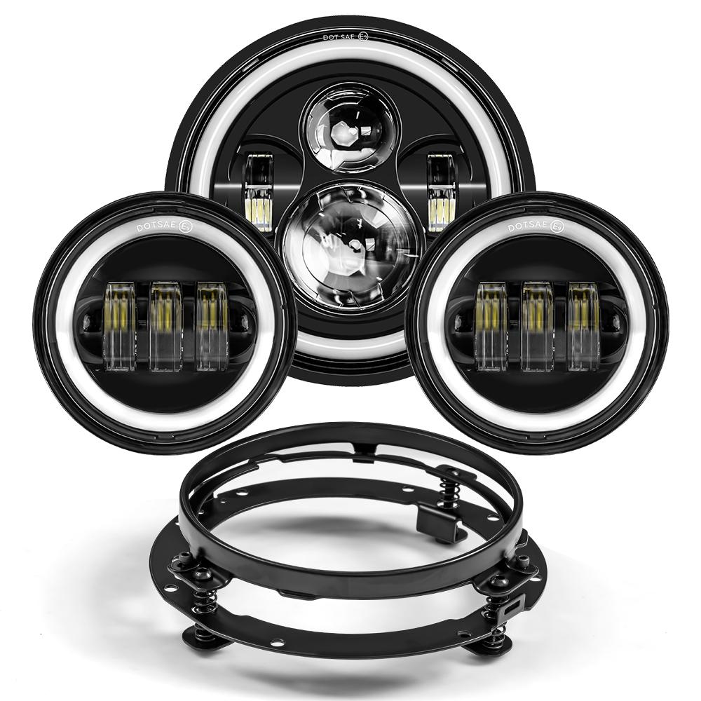For 7" Led Projector Motorcycle Headlight + 4 1/2 Passing Lights For Touring Electra Glide Black 7 inch led Motorcycle Headlight