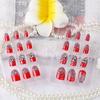 24Pcs Red Round False Nails Acrylic Uv Gel Full French Fake Nails Art Tips Tools